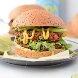 Vegan sweet potato black bean burger are easy healthy burger patties made with rolled oats and brown rice flour. #veganrecipes #veganburger #blackbeans #plantbasedrecipes #easyvegan #healthyvegan