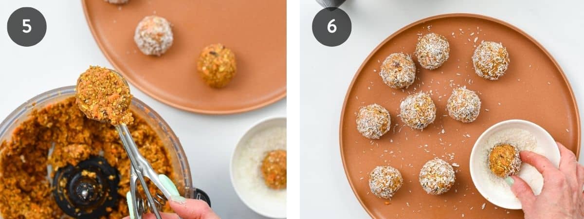 Step-by-step instructions on  on rolling Carrot Cake Energy Bites