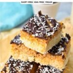 a stack of no-bake samoa bars