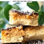 a stack of no-bake samoa bars