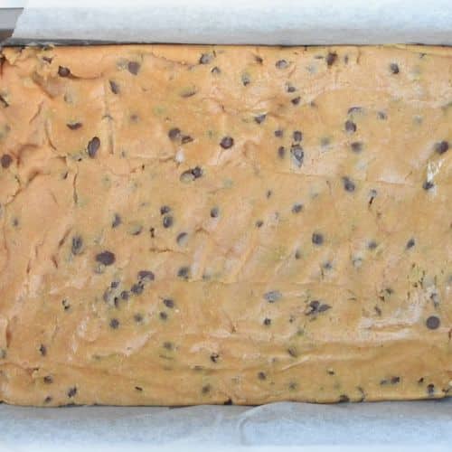 No-Bake Cookie Dough Bars on a pan.