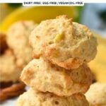 stack of three fluffy banana cookies