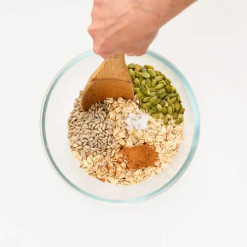 Dry Healthy No-Bake Flapjacks ingredients in a bowl.