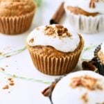 Vegan Carrot Cake Cupcakes decorated with coconut frosting