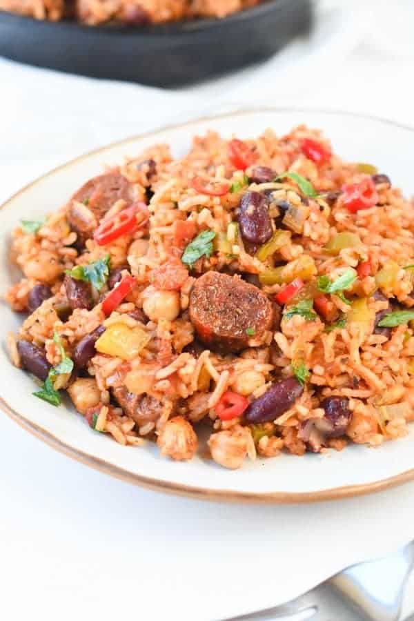 Vegan jambalaya with Cajun seasonings