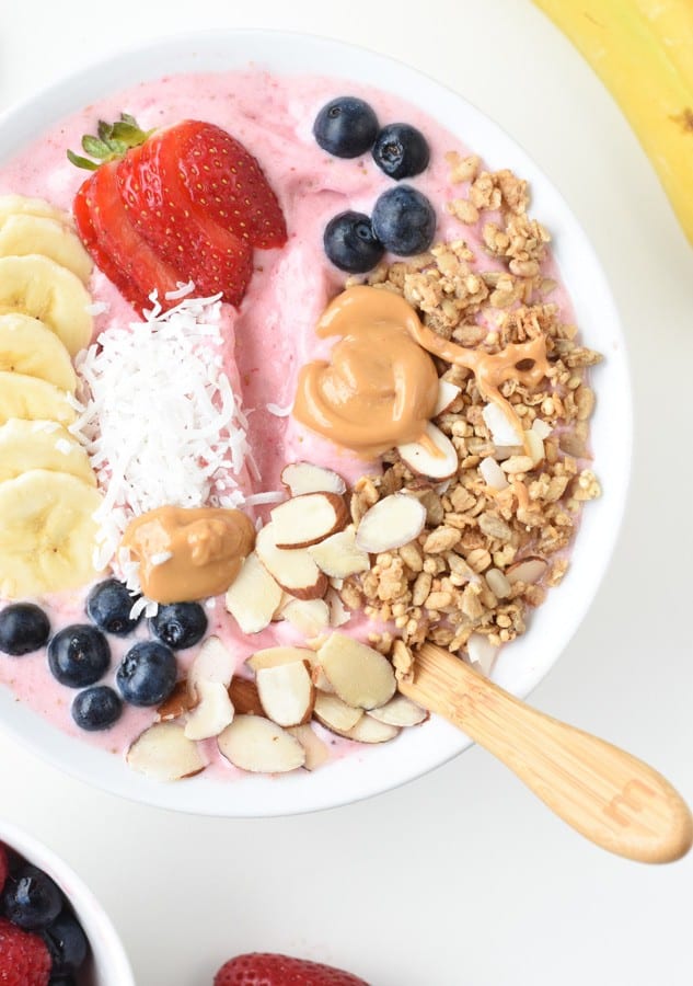 Strawberry and banana smoothie bowl