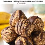 These peanut butter banana energy bites with chocolate chips are healthy breakfast on the go or post-workout energy bites to refuel with healthy carbs and plant-based protein.