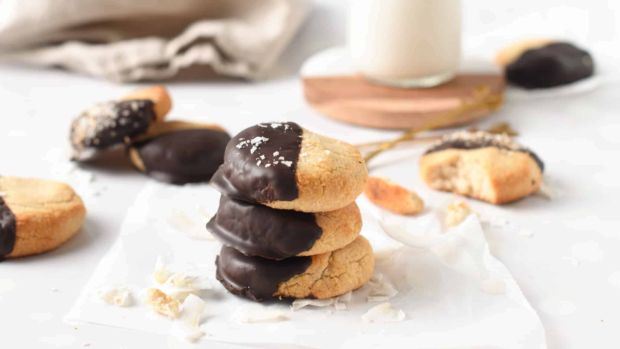 Coconut Flour Shortbread stacked on parchment paper.