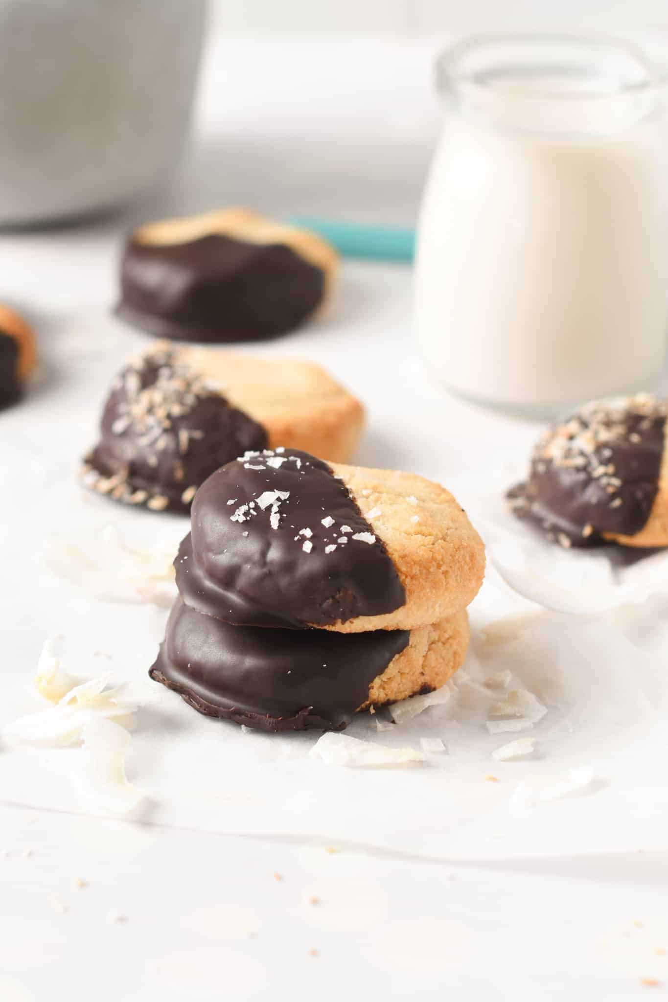 Coconut Flour Shortbread cookies stacked on each other.