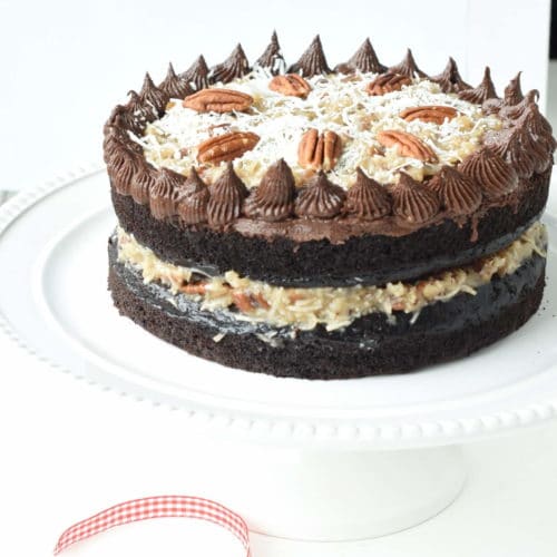 Vegan German Chocolate Cake (with Caramel Pecan Frosting)