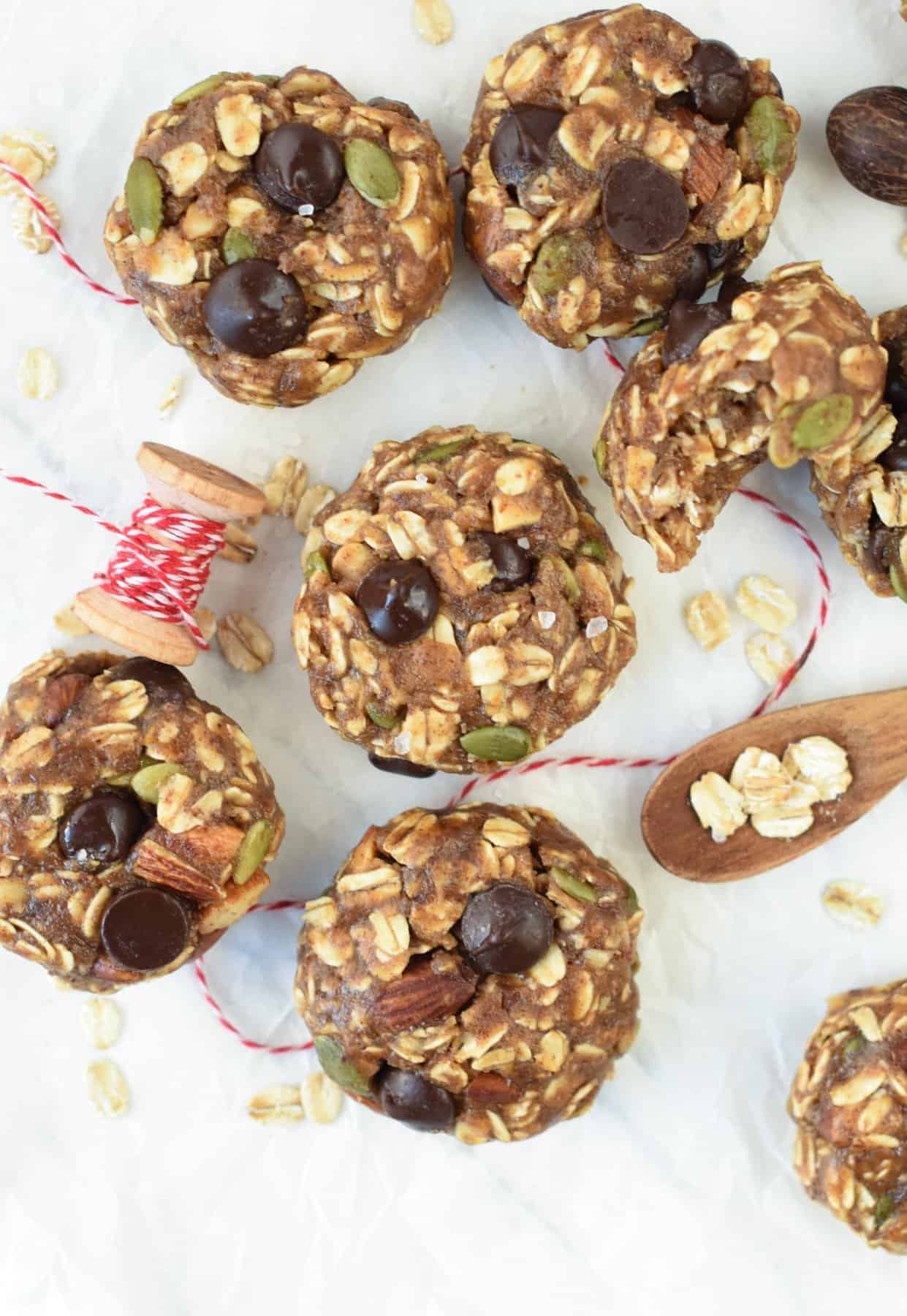 No Bake Lactation Cookies on a white table.