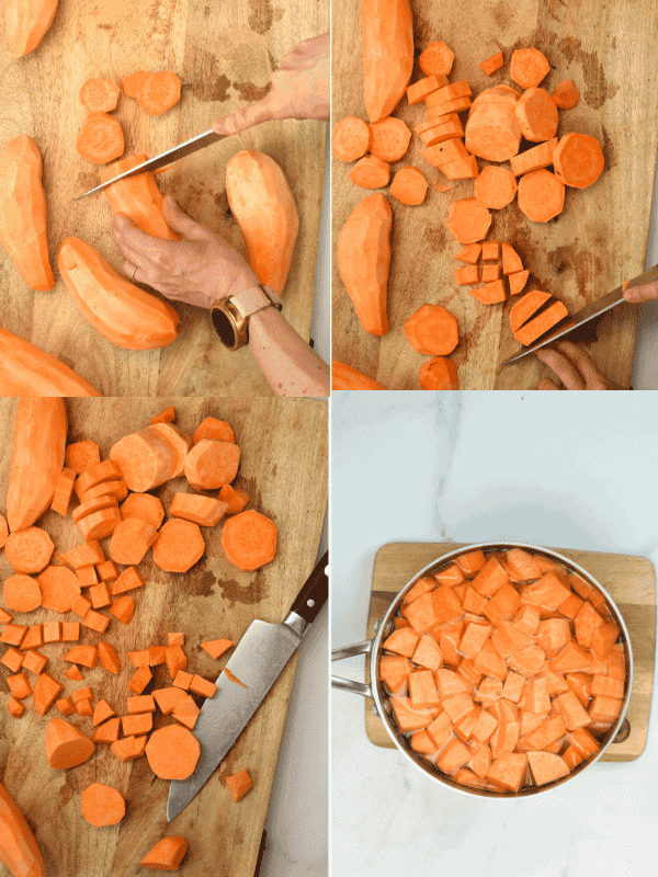 How to make cut sweet potatoes into cubes