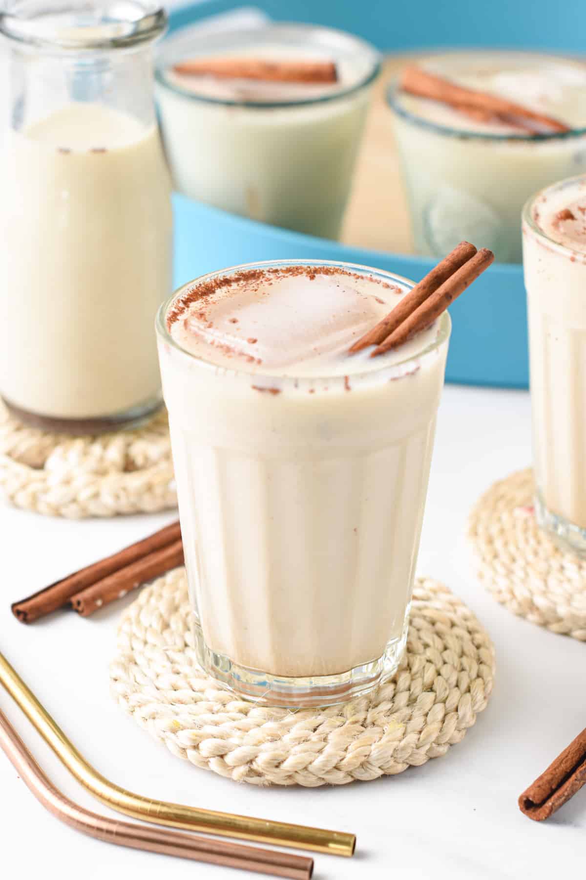 Vegan Horchata served in several glasses.