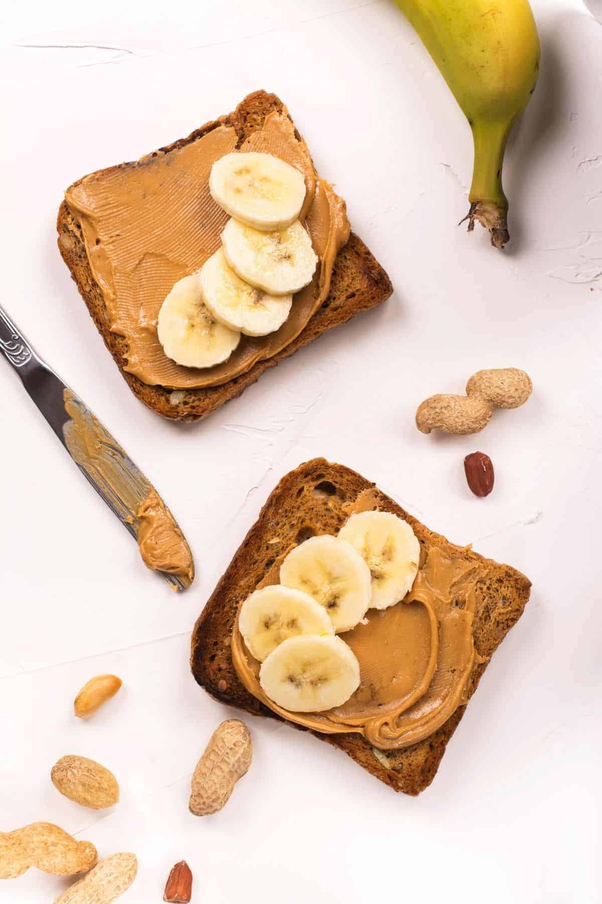 Peanut Butter on Toast with Banana Slices