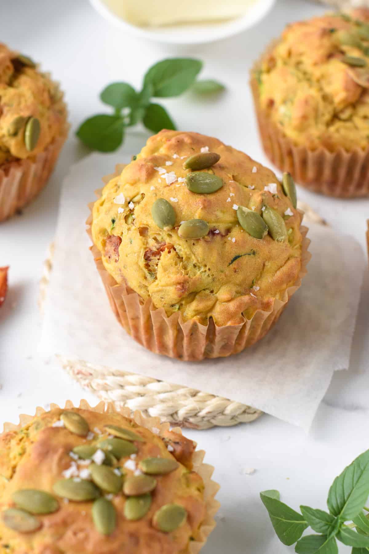 Vegetarian Savory Muffins in their muffin paper.