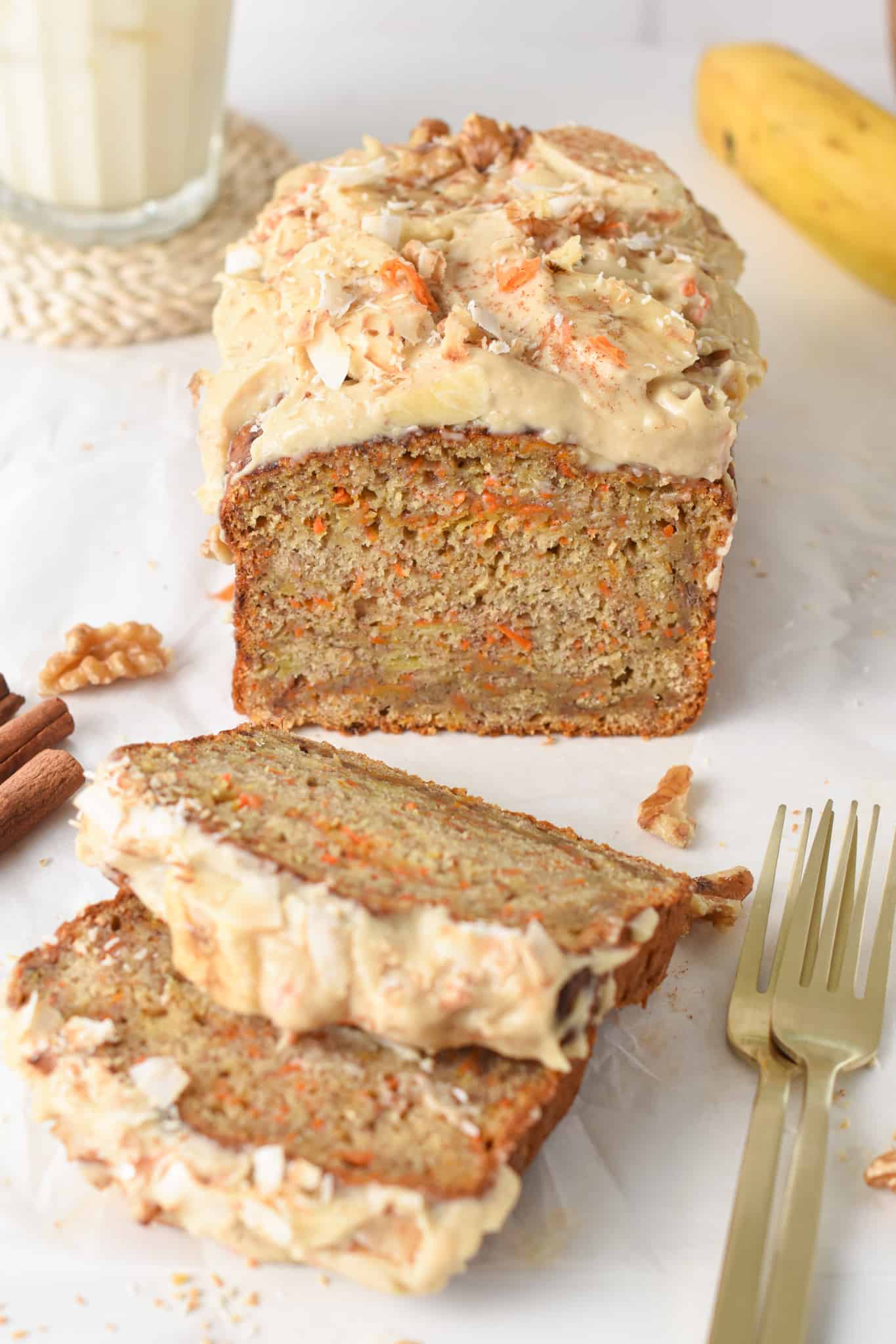 Carrot Banana Bread slices showing the crumbs