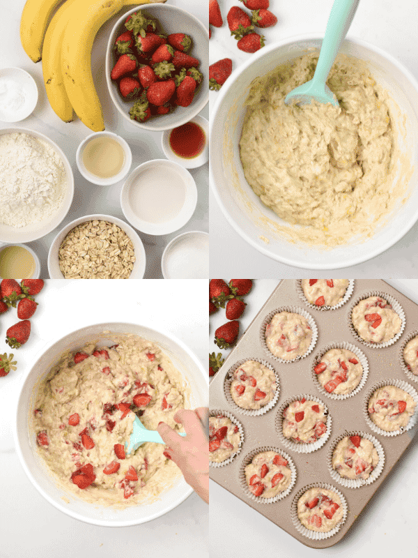 How to make Strawberry Banana Oatmeal Muffins.