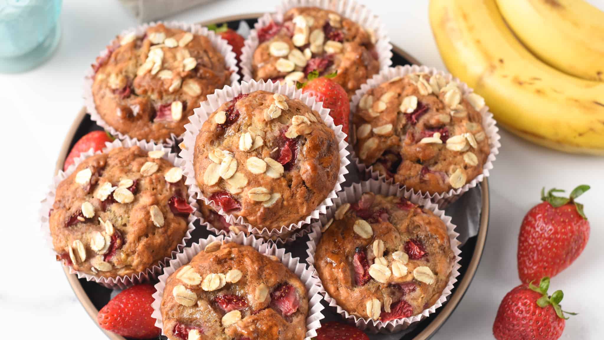 Strawberry Banana Oatmeal Muffins Egg free Dairy free Vegan Muffins