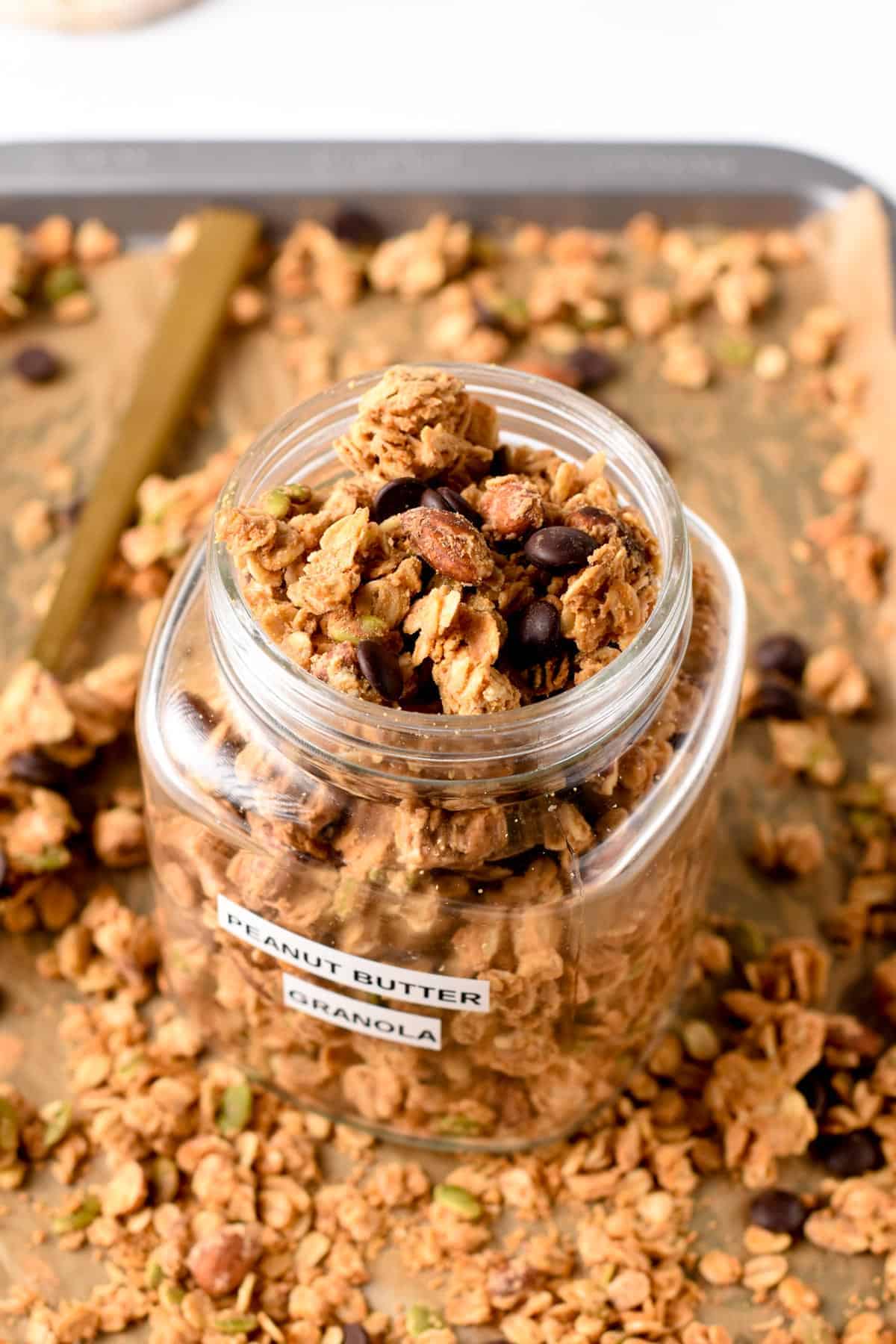 Peanut Butter Granola in a large jar