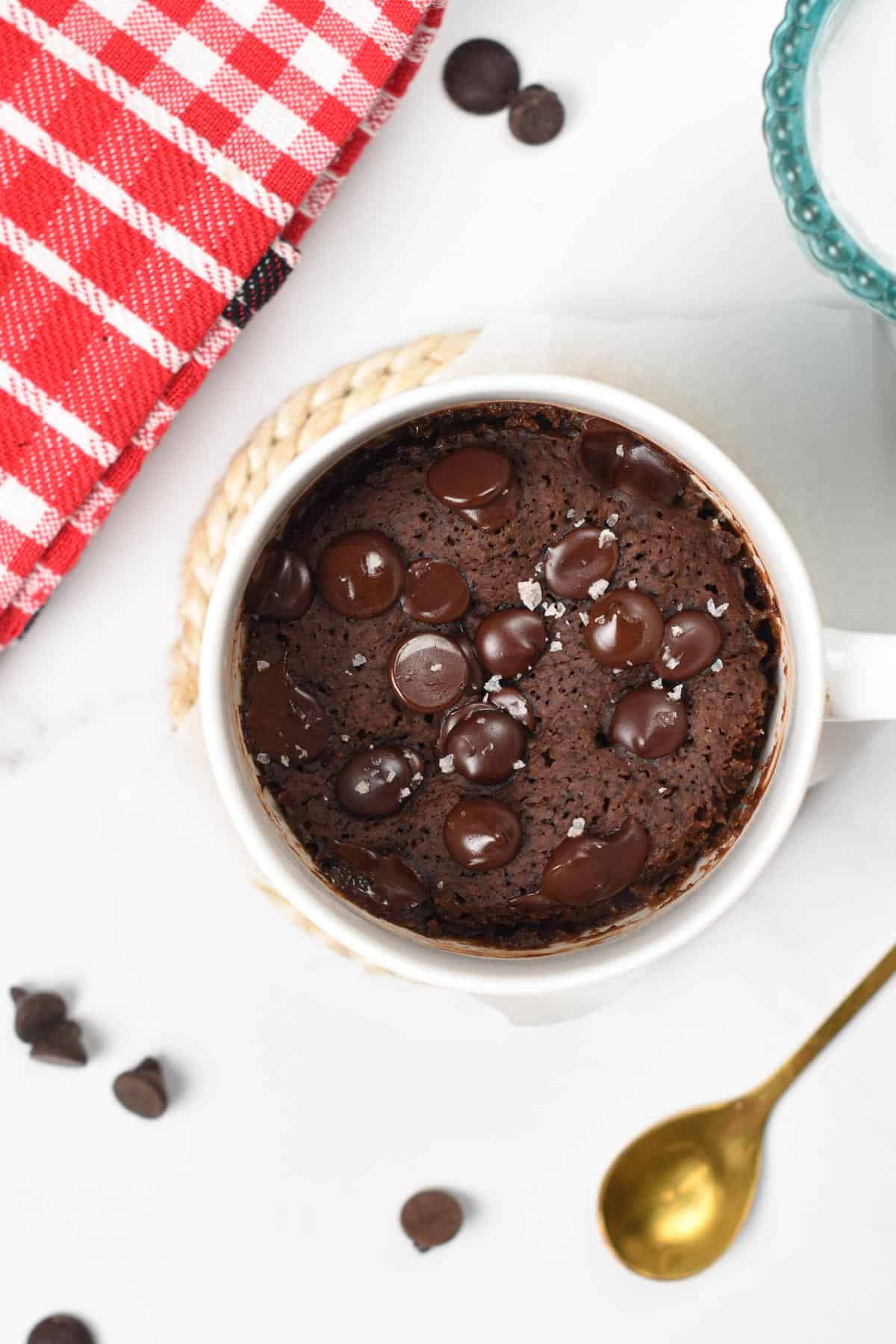 Healthy Mug Cake decorated with sea salt.