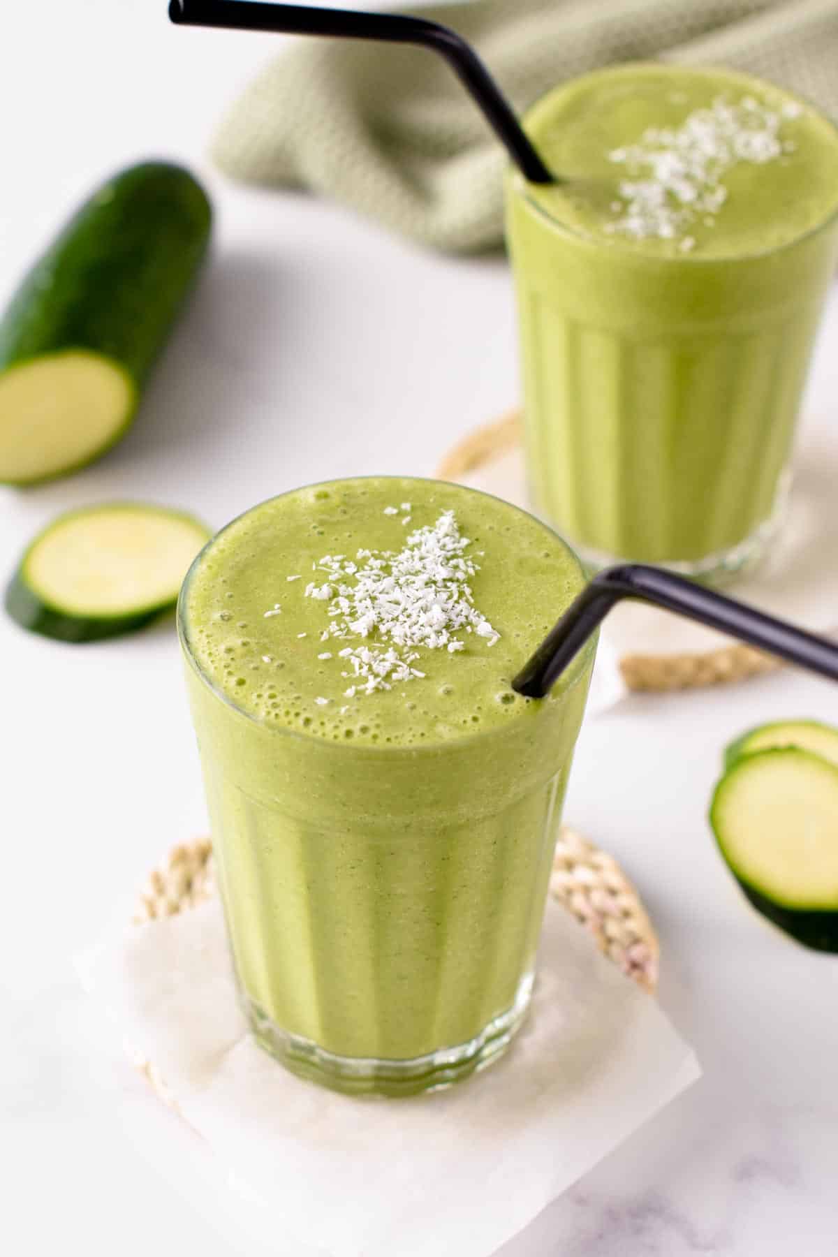 Zucchini Smoothie in two glasses.