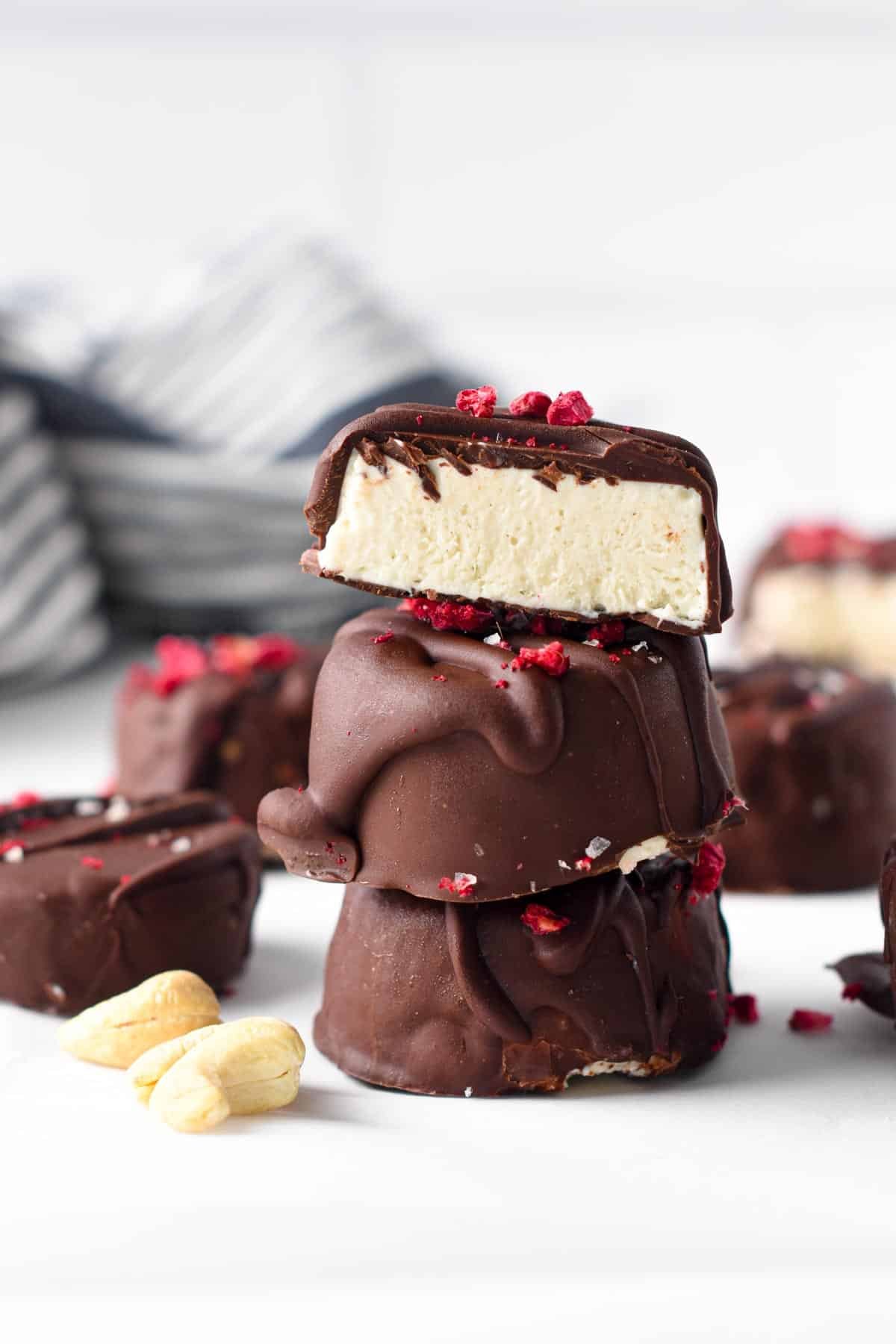 Ice Cream Bites stacked on a white table.