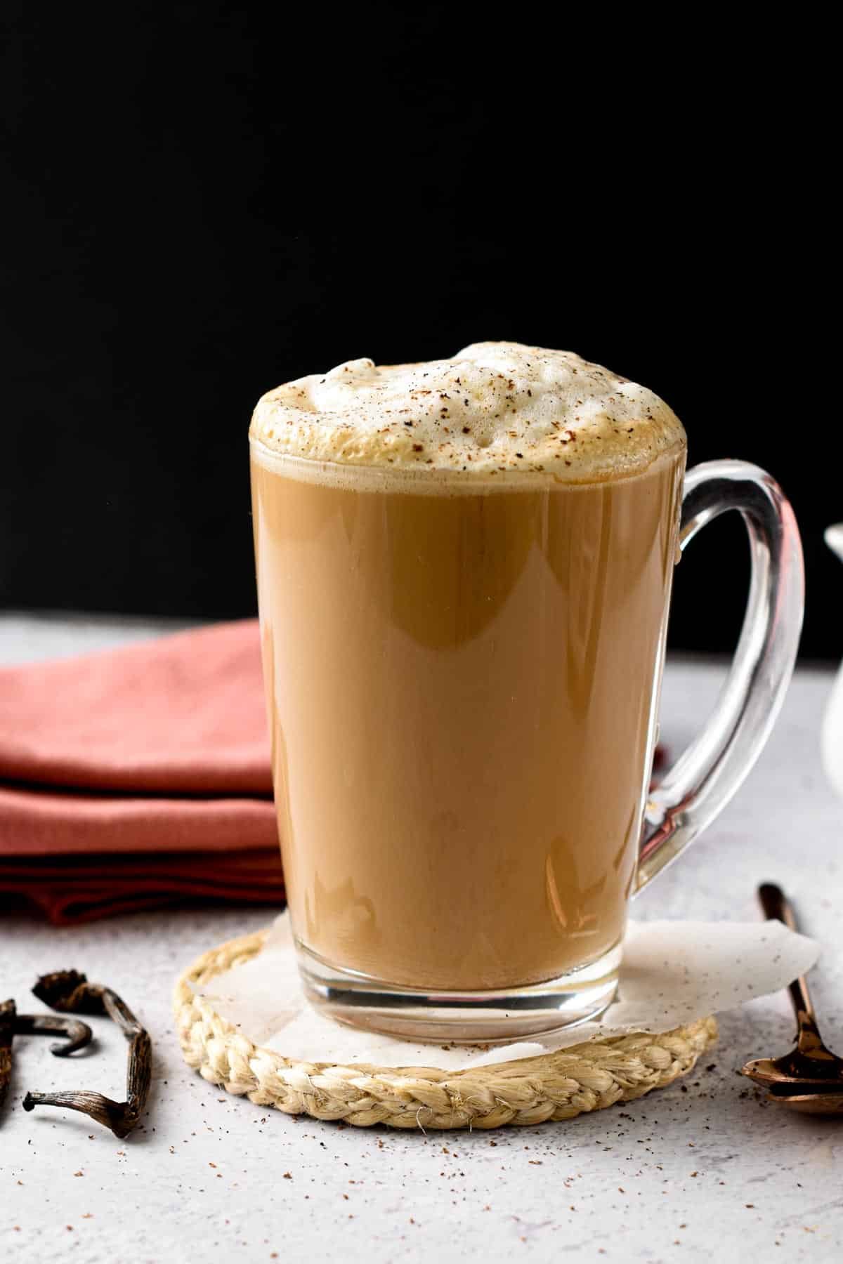 Skinny Vanilla Latte in a tall mug.