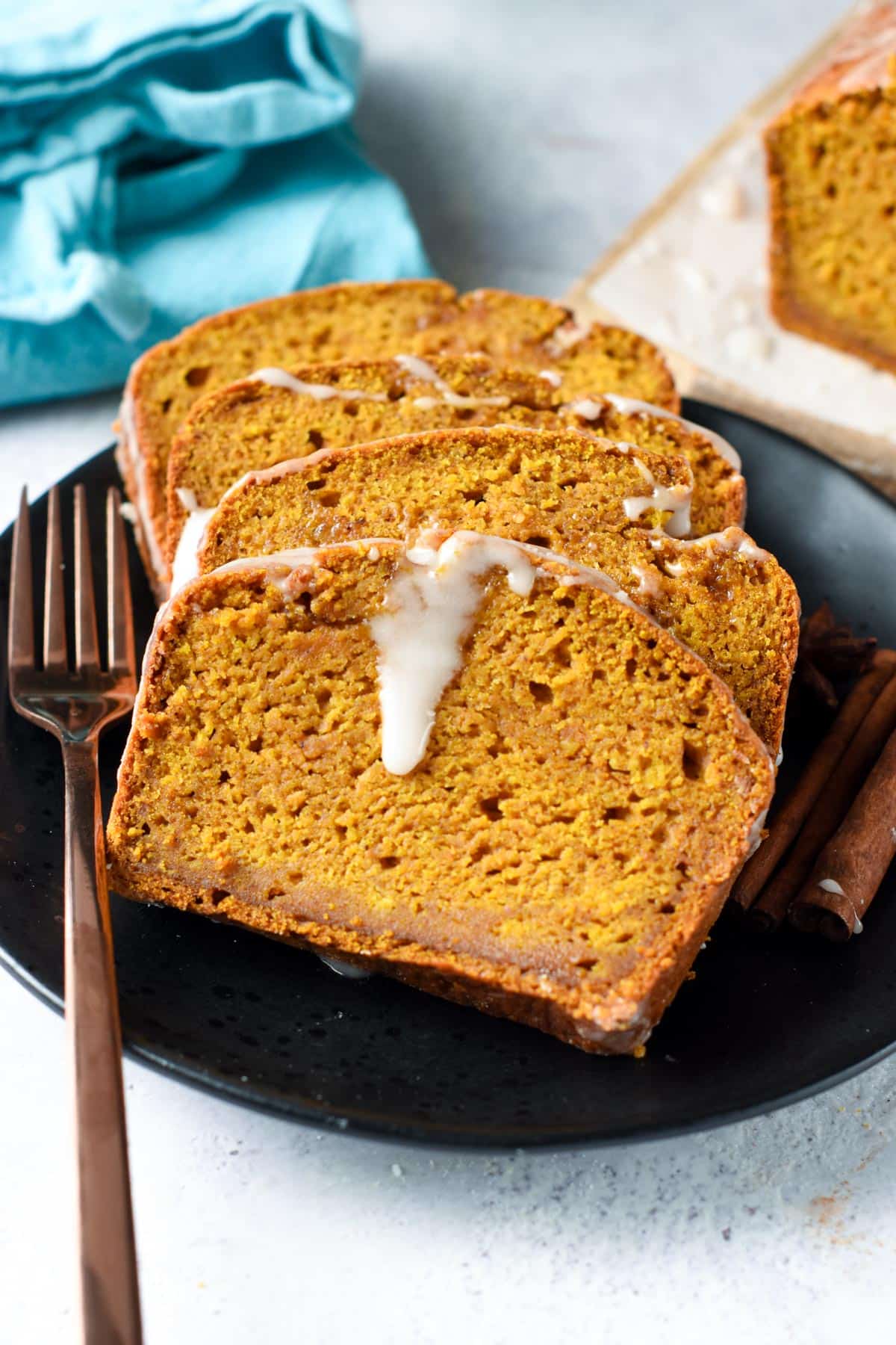 Vegan Pumpkin Bread slices on a plate.