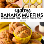 These Eggless Banana Muffins are the most fluffy, soft banana muffins made with no eggs and refined sugar free. It's a great banana muffin recipe for anyone allergic to eggs, or on a vegan diet.