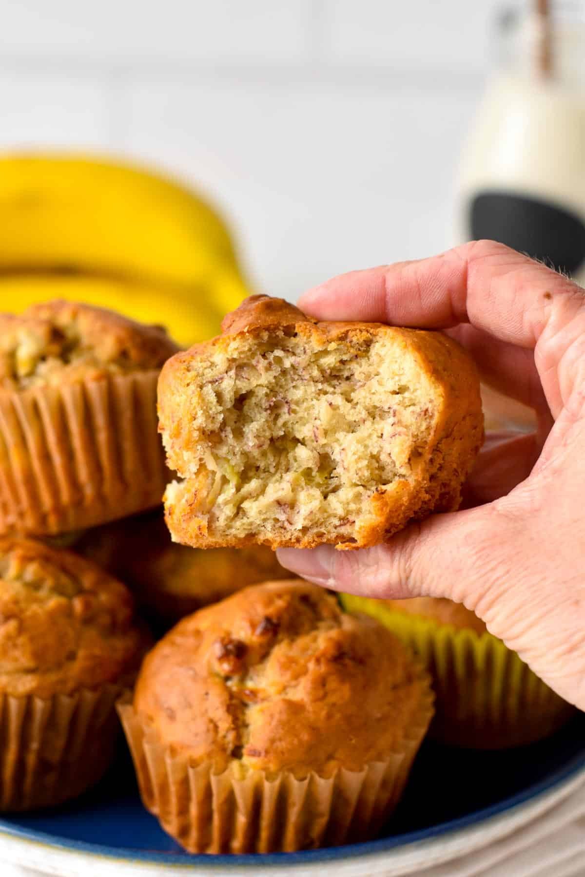 These Eggless Banana Muffins are the most fluffy, soft banana muffins made with no eggs and refined sugar free. It's a great banana muffin recipe for anyone allergic to eggs, or on a vegan diet.