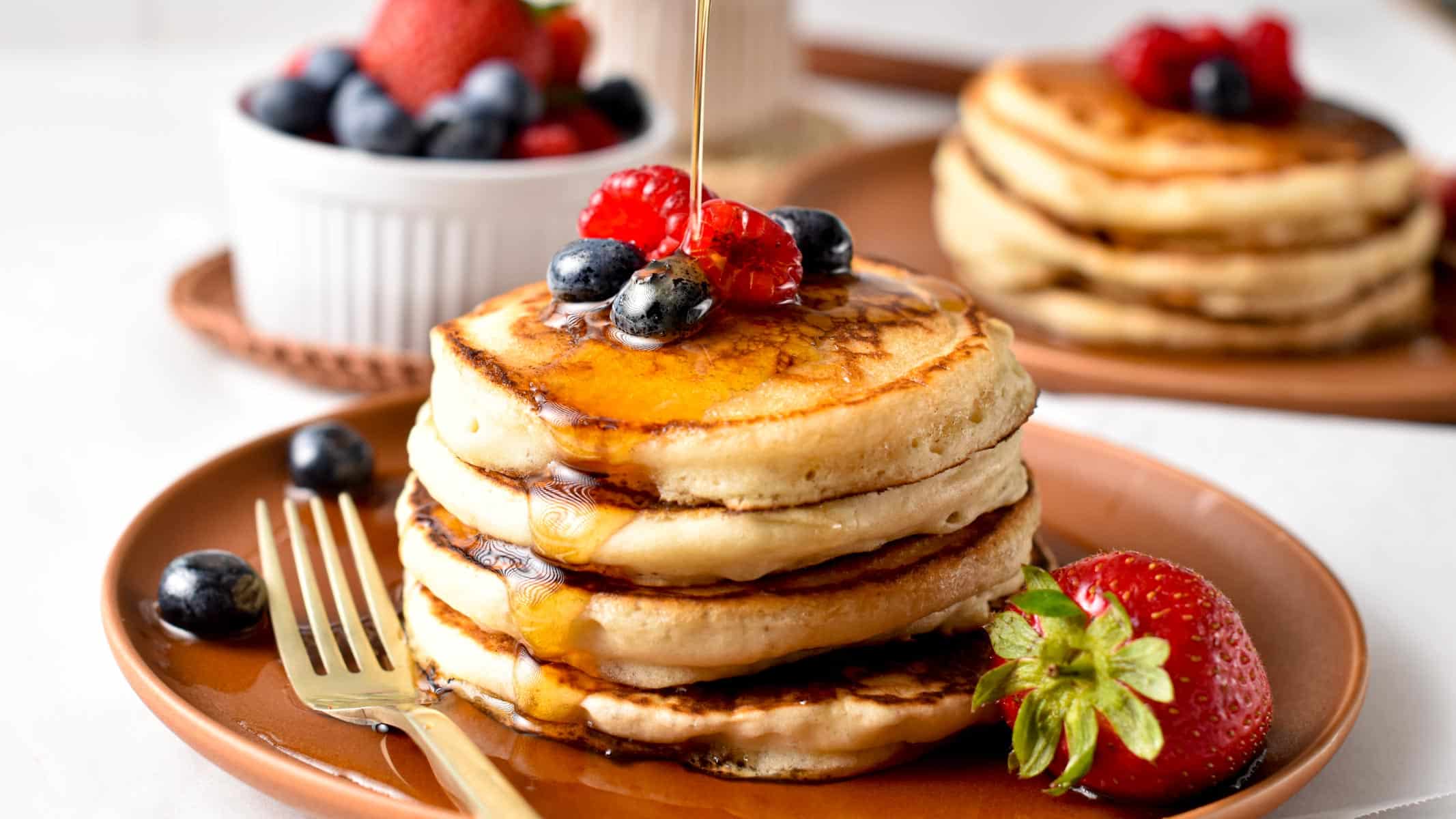 These eggless pancakes are easy fluffy pancakes perfect for an egg-free breakfast, Plus, these pancakes are also dairy-free and therefore vegan friendly so you can share them with all the family.