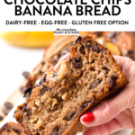 This Vegan Chocolate Chip Banana Bread is an easy, soft and moist banana bread filled with crunchy chocolate chips.