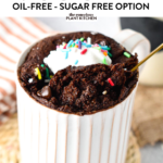 This Vegan Gluten-free Mug Cake recipe is a delicious single serve chocolate cake baked in your microwave in 90 seconds to fix your sweet tooth. Plus, this is a vegan oil-free mug cake too, perfect if you are looking for oil-free baking recipe.