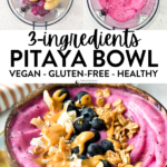 This Pitaya bowl is the most delicious frothy smoothie bowl to starts the day with vitamin C and feel energize all day. Plus, this dragon fruit bowl takes barely 5 minutes to make and require only 3 ingredients so even the kids can make this alone.