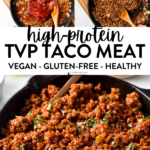 This TVP Taco Meat recipe is a delicious meat-free alternative for taco nights ready in 15 minutes. Bonus, textured soy proteins are not very expensive so it's a great low cost, high-protein vegan meal.