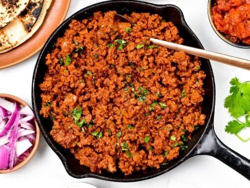 This TVP Taco Meat recipe is a delicious meat-free alternative for taco nights ready in 15 minutes. Bonus, textured soy proteins are not very expensive so it's a great low cost, high-protein vegan meal.