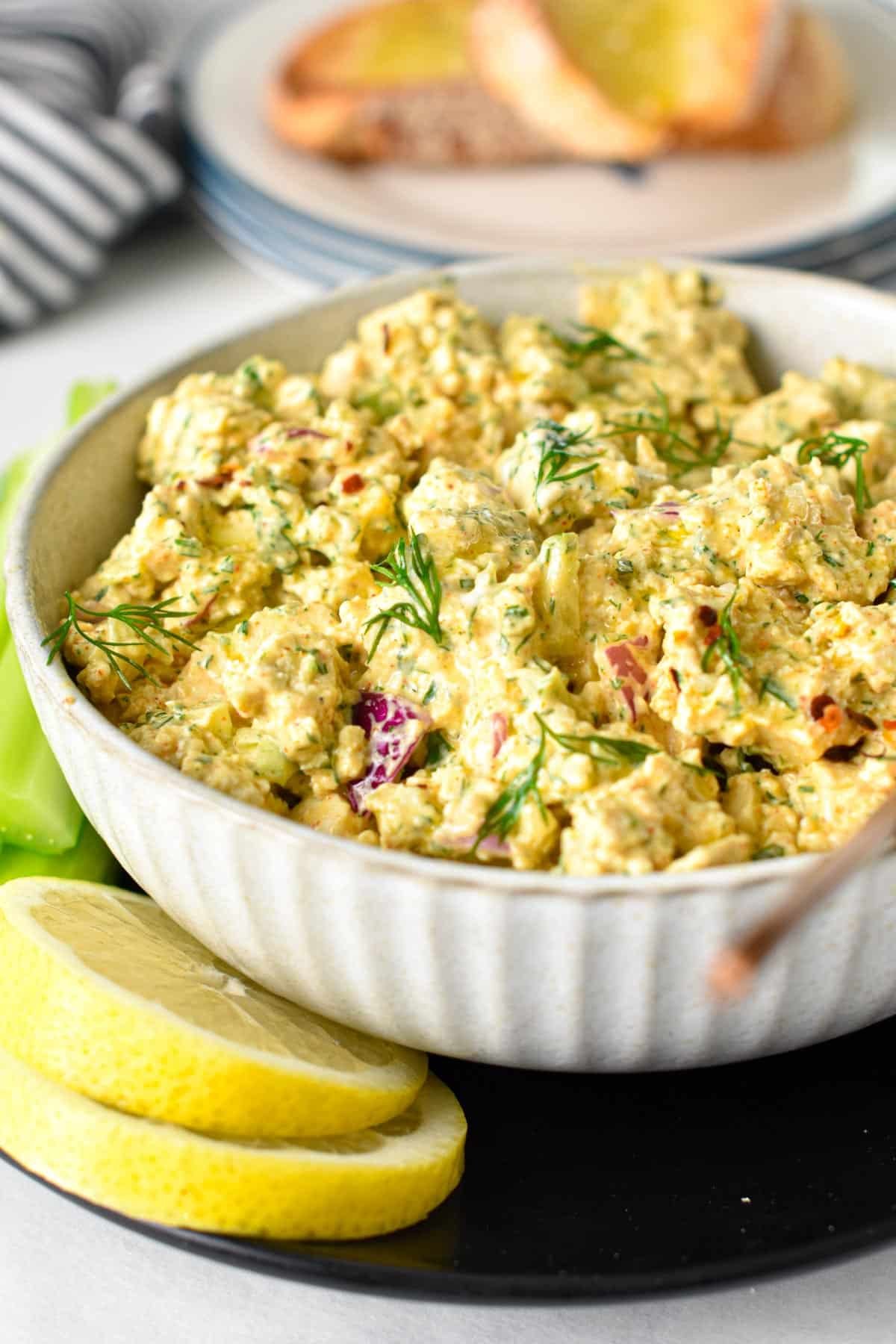 This Tofu Egg Salad is a high-protein meal perfect to make tofu sandwich or fill lettuce cups for a low-carb vegan dinner. 