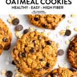 These Vegan Oatmeal Chocolate Chip Cookies are soft and chewy with crispy edges and packed with healthy proteins and fiber from oats. They are definitely the easiest healthy breakfast cookies on the go.