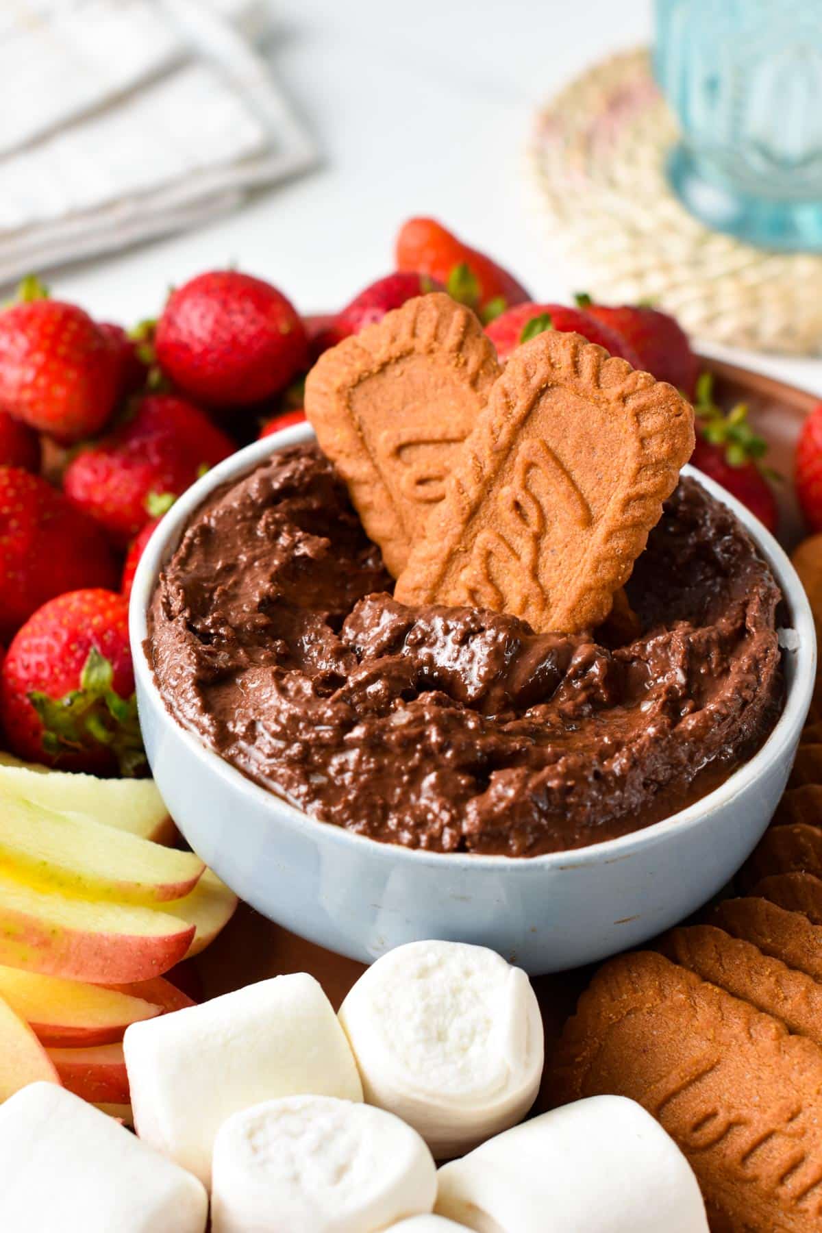 Speculoos dipped into chocolate hummus.