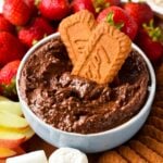 This Dark Chocolate Hummus is an easy, healthy high-protein snack with the most delicious creamy chocolate texture. If you love hummus, this dessert hummus recipe is a must-try.