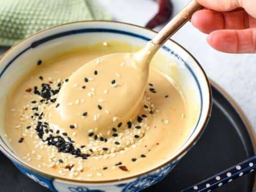 This Miso Tahini Dressing is the most easy, healthy dressing for salad or roasted vegetable. It's packed with high protein tahini paste and a delicious umami flavor from miso paste that make any vegan salad even better.