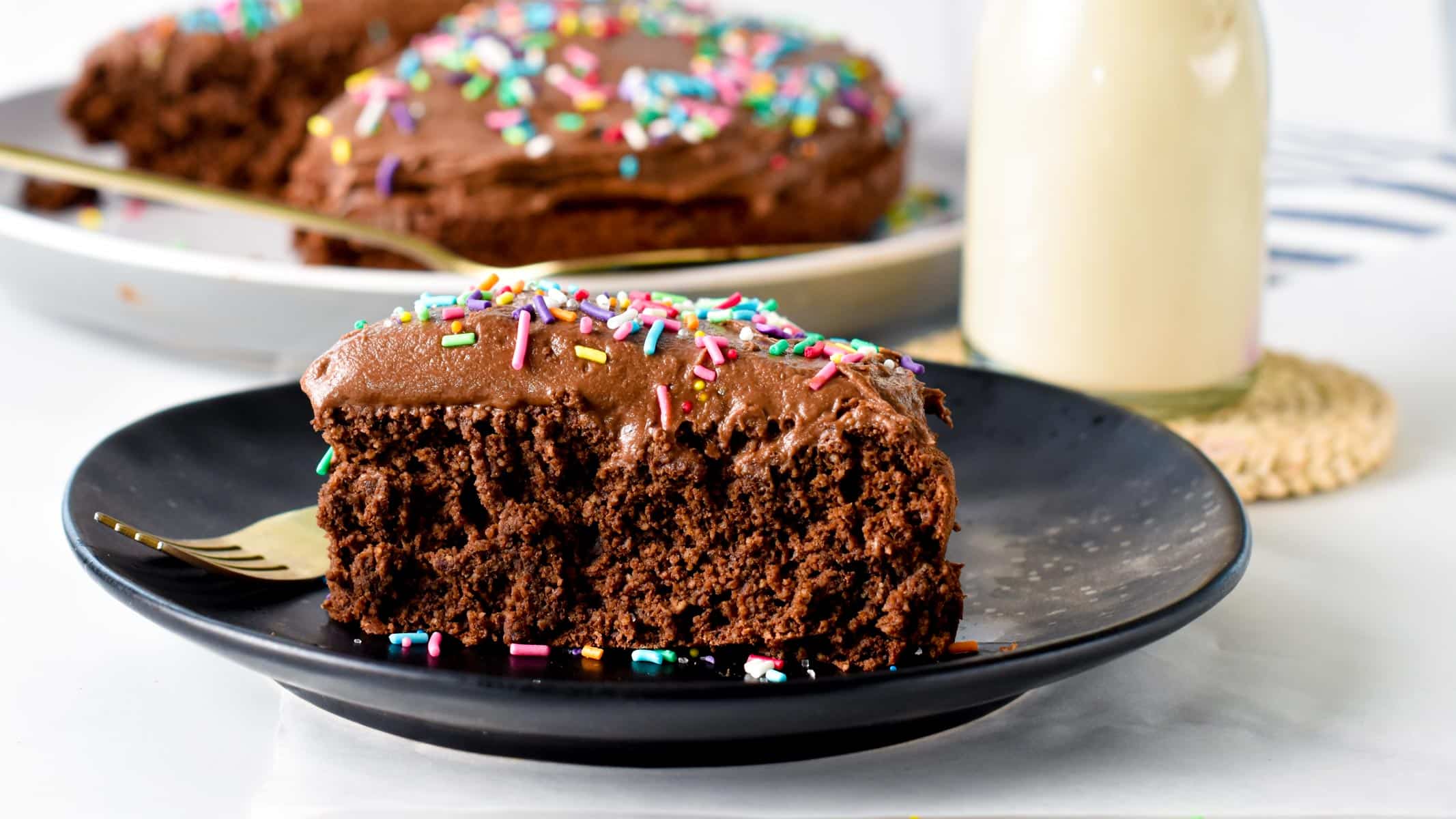 This Protein Cake recipe is a high-protein moist chocolate birthday cake perfect as a healthy celebration cake. It's packed with 15 grams of protein per serving and topped with the best creamy smooth chocolate protein frosting.