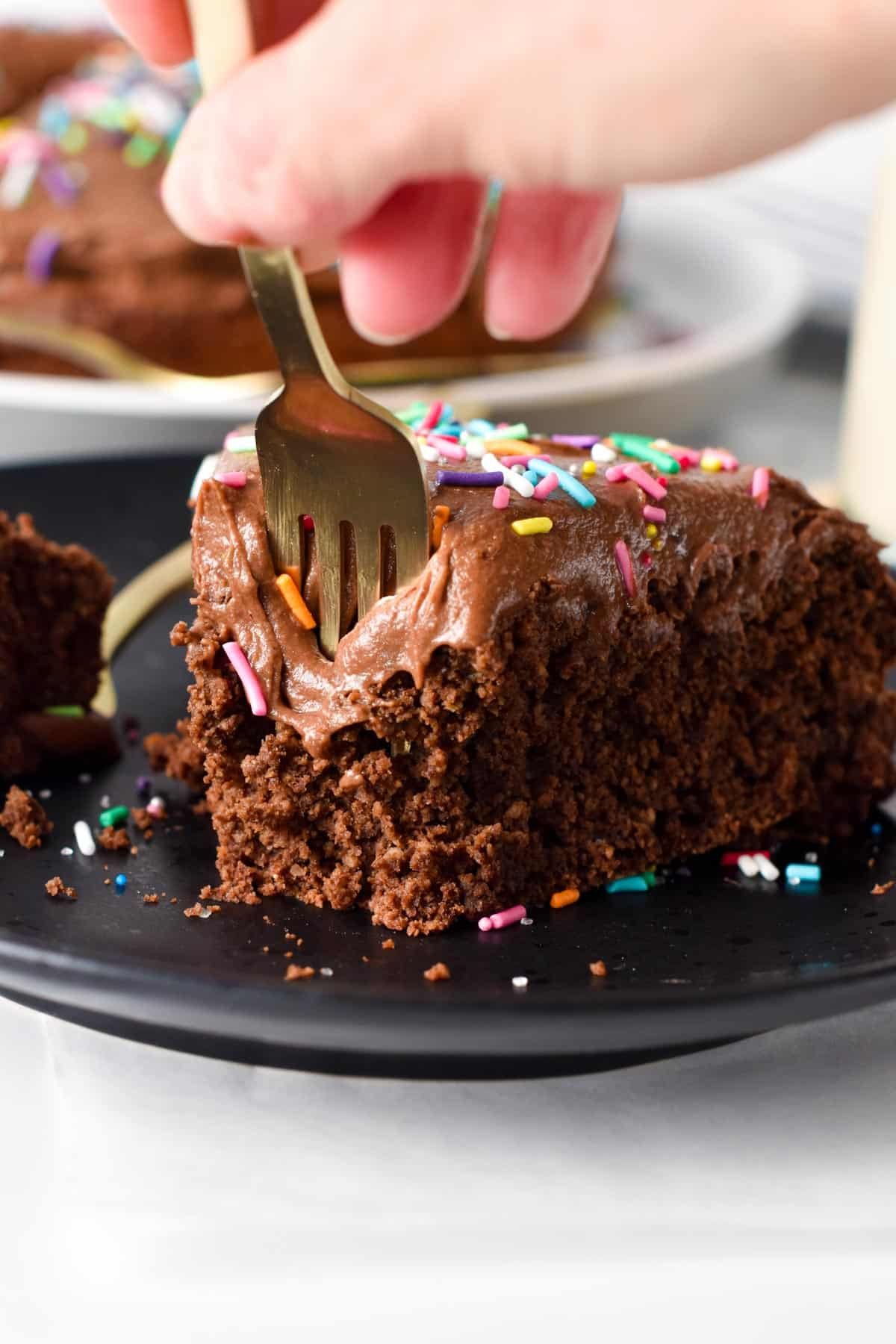 This Protein Cake recipe is a high-protein moist chocolate birthday cake perfect as a healthy celebration cake. It's packed with 15 grams of protein per serving and topped with the best creamy smooth chocolate protein frosting.