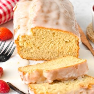 This Vegan Pound Cake recipe is a moist, buttery vanilla pound cake recipe made in one bowl and perfect as a breakfast or dessert. Plus, you will love its vanilla icing that turns the crumb even more tender and moist.