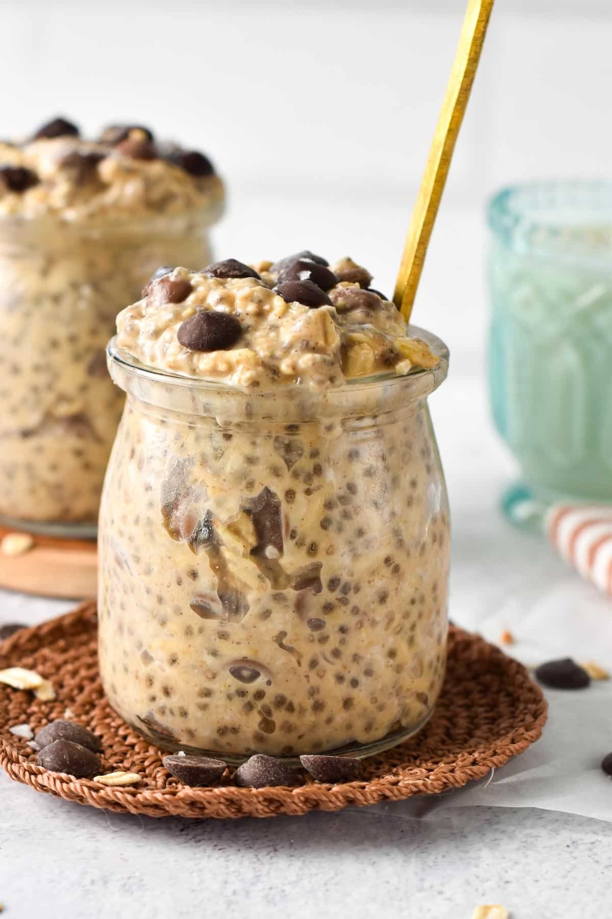 Cookie Dough Overnight Oats in two jars.