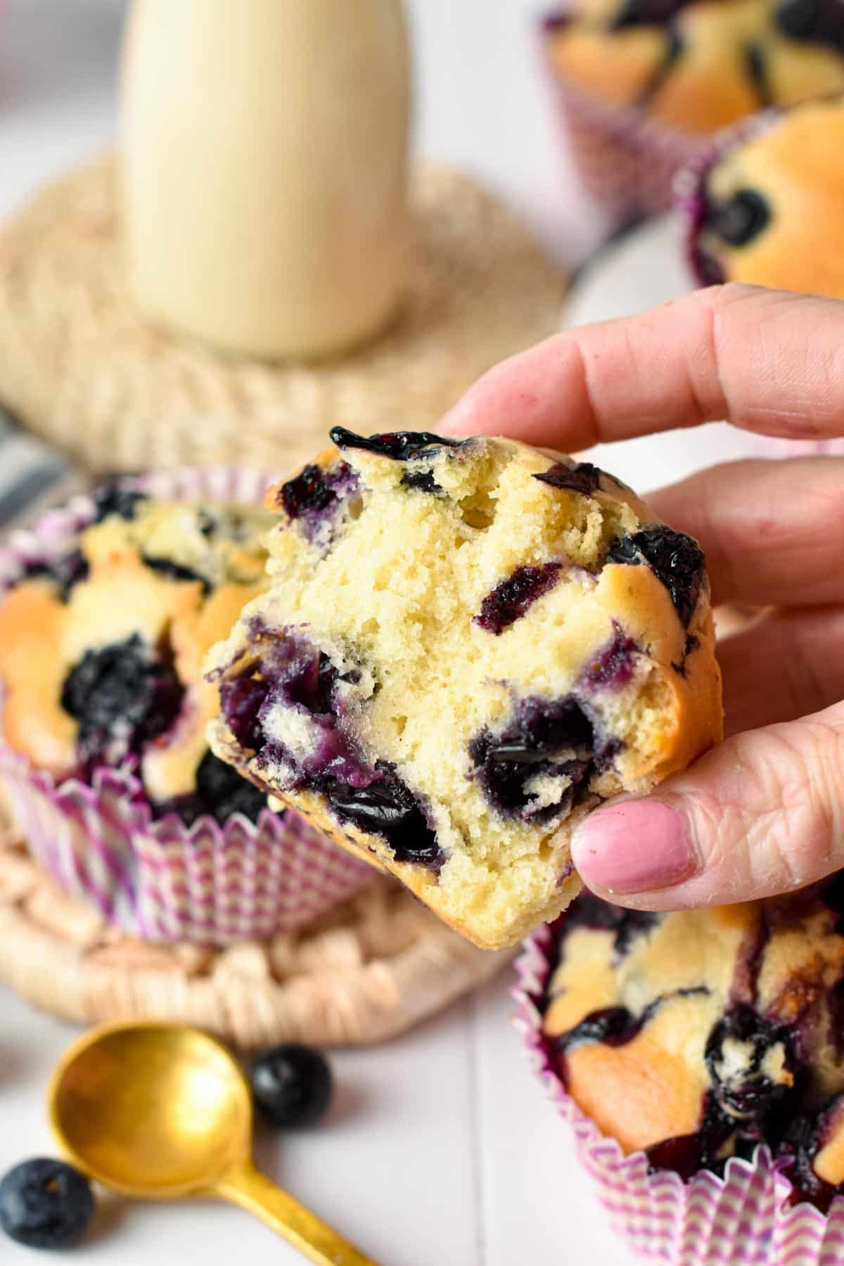 These Eggless Blueberry Muffins are easy, egg-free blueberry muffins with the most fluffy texture filled with Juicy blueberries.