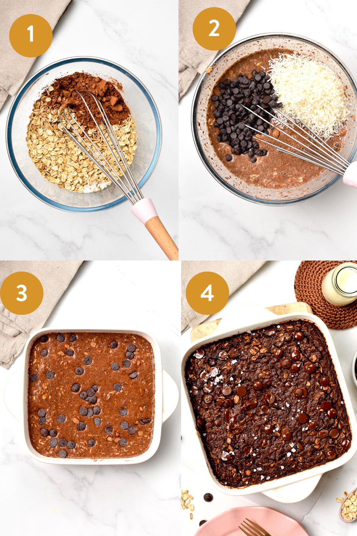 This Baked Brownie Oatmeal is a creamy chocolate baked oatmeal recipe packed with 7 grams of protein per serving for a fulfilling, healthy breakfast. 