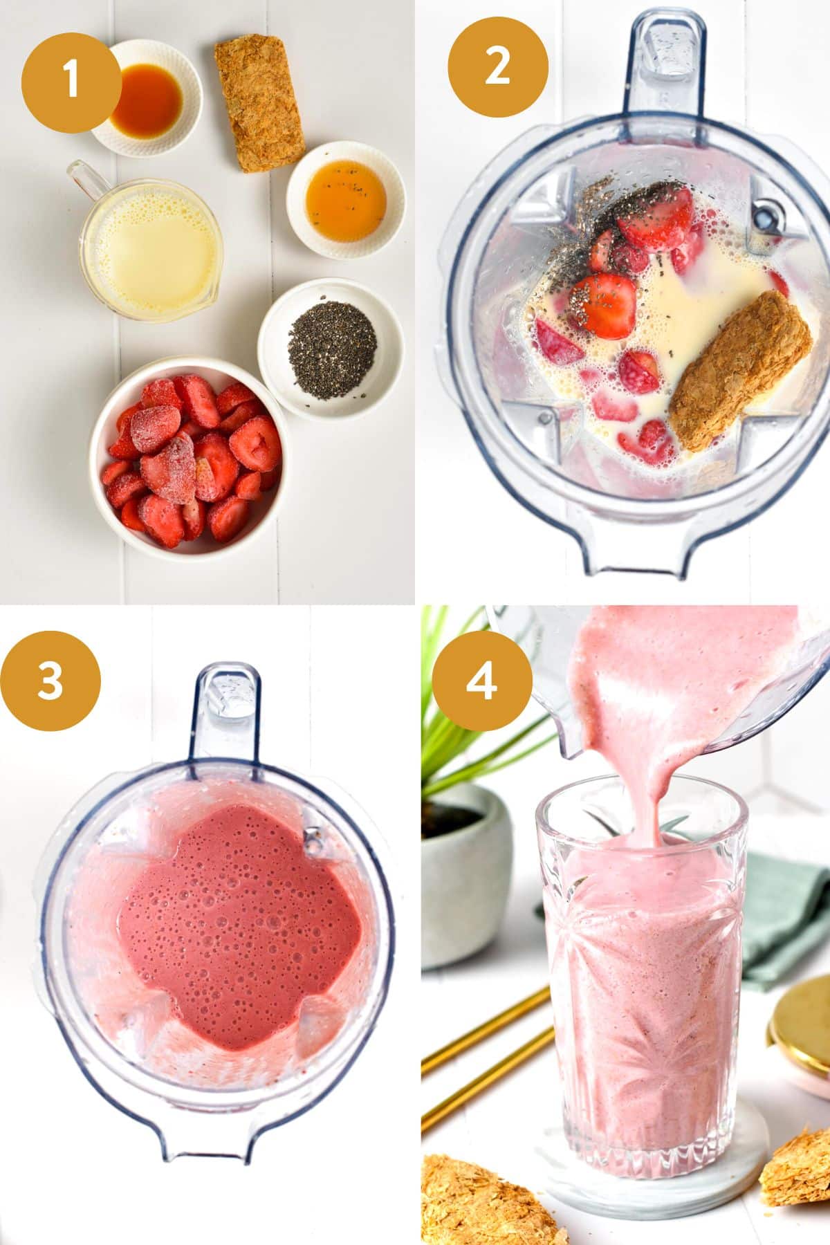 This WeetBix Smoothie is a delicious, thick, and creamy strawberry breakfast smoothie packed with tasty wheat biscuit flavor. It contains all you need to start the day with 8 grams of proteins and 8 grams of fiber to keep you full for hours.