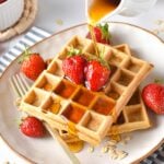 These Oat Flour Waffles are easy healthy breakfast waffles packed with proteins and fibers from oats. They are also refined sugar-free, gluten-free and so much better for you than regular waffles.