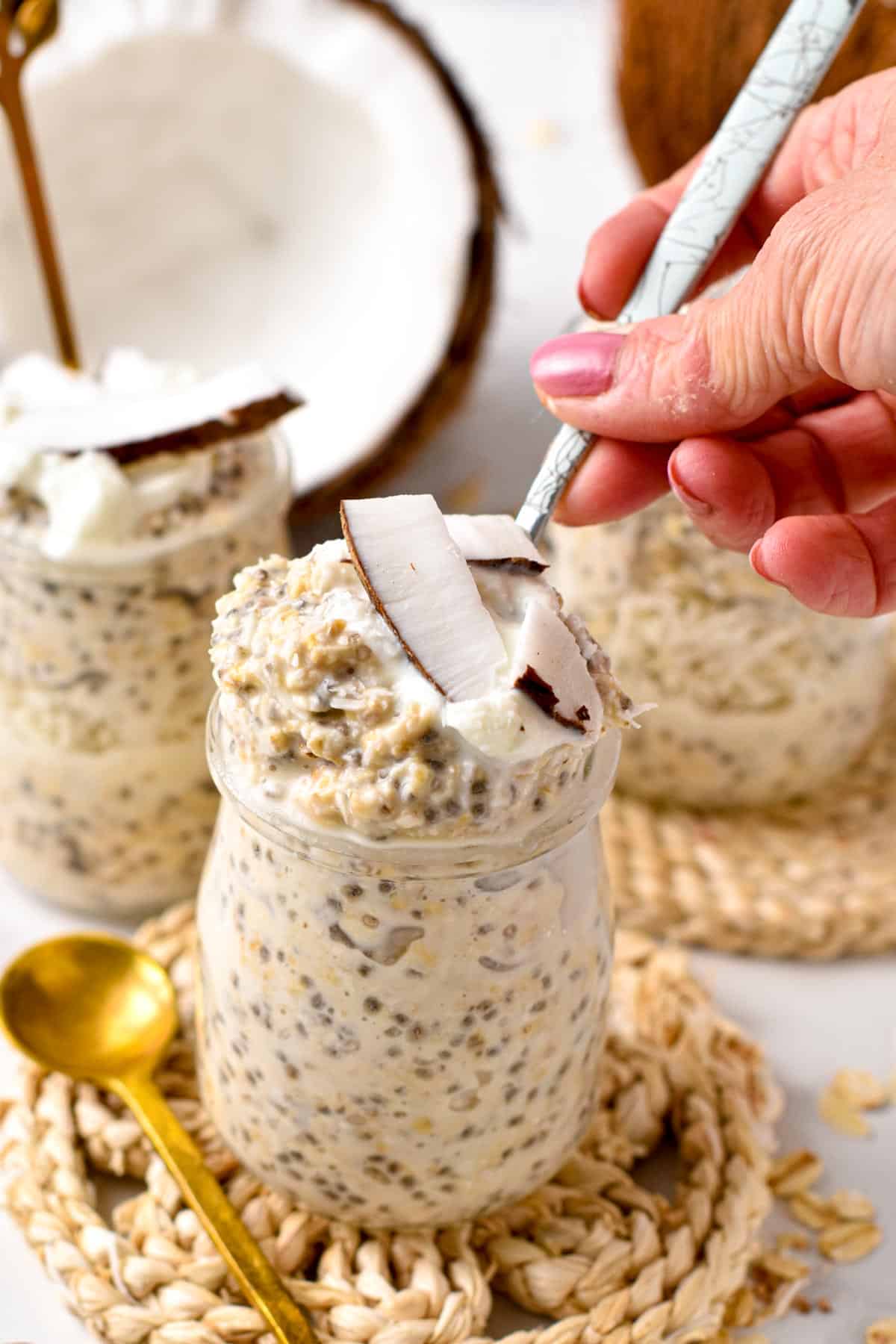 This Overnight Oats with Coconut Milk is the easiest, healthy breakfast with a dreamy creamy coconut texture. Coconut lovers, this breakfast is for you.